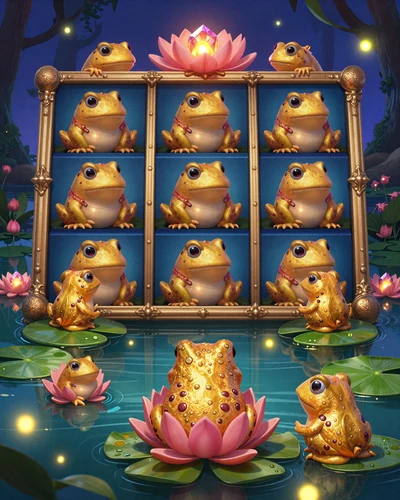 Tiny Toads Slot Artwork mit goldenen Fr&ouml;schen von Pragmatic Play